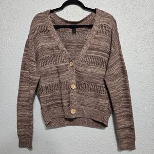 Daytrip Womens Brown Striped Knit Button Up Cardigan Sweater Size S Neutral Boho